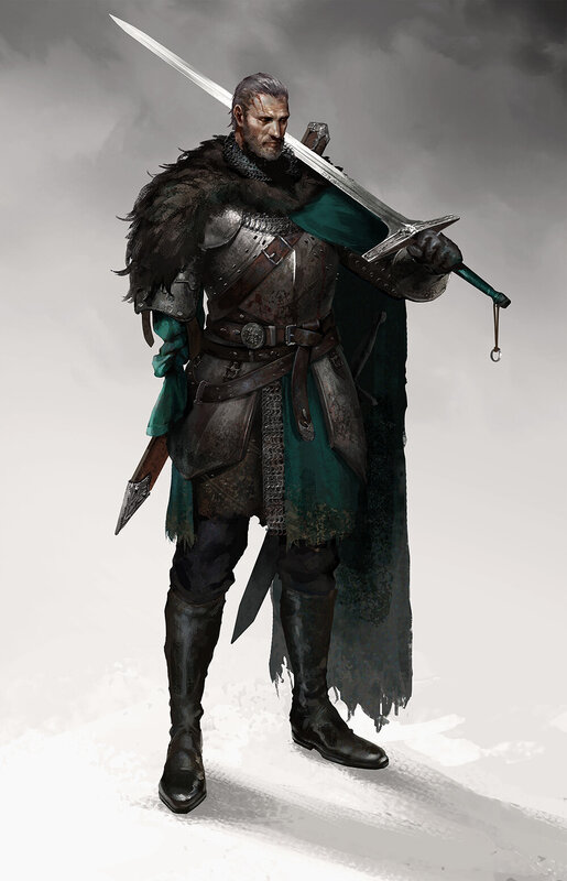 Man in Armor with Sword — Gray
