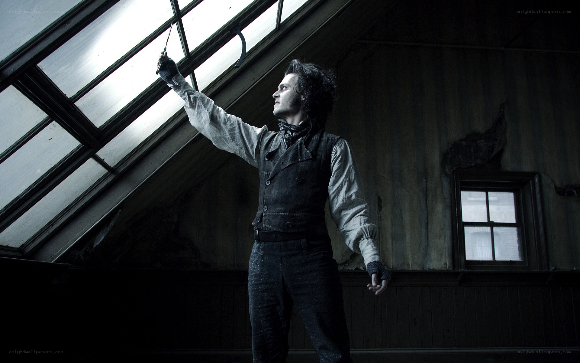 man in attic with knife