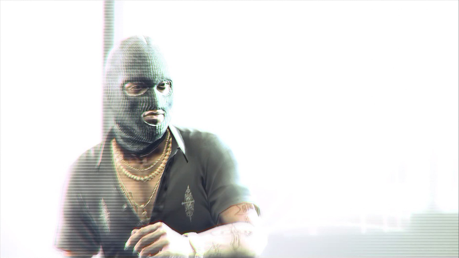 man in balaclava with tattoos