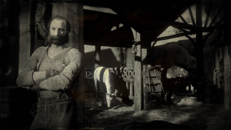 Man in Barn with Horses