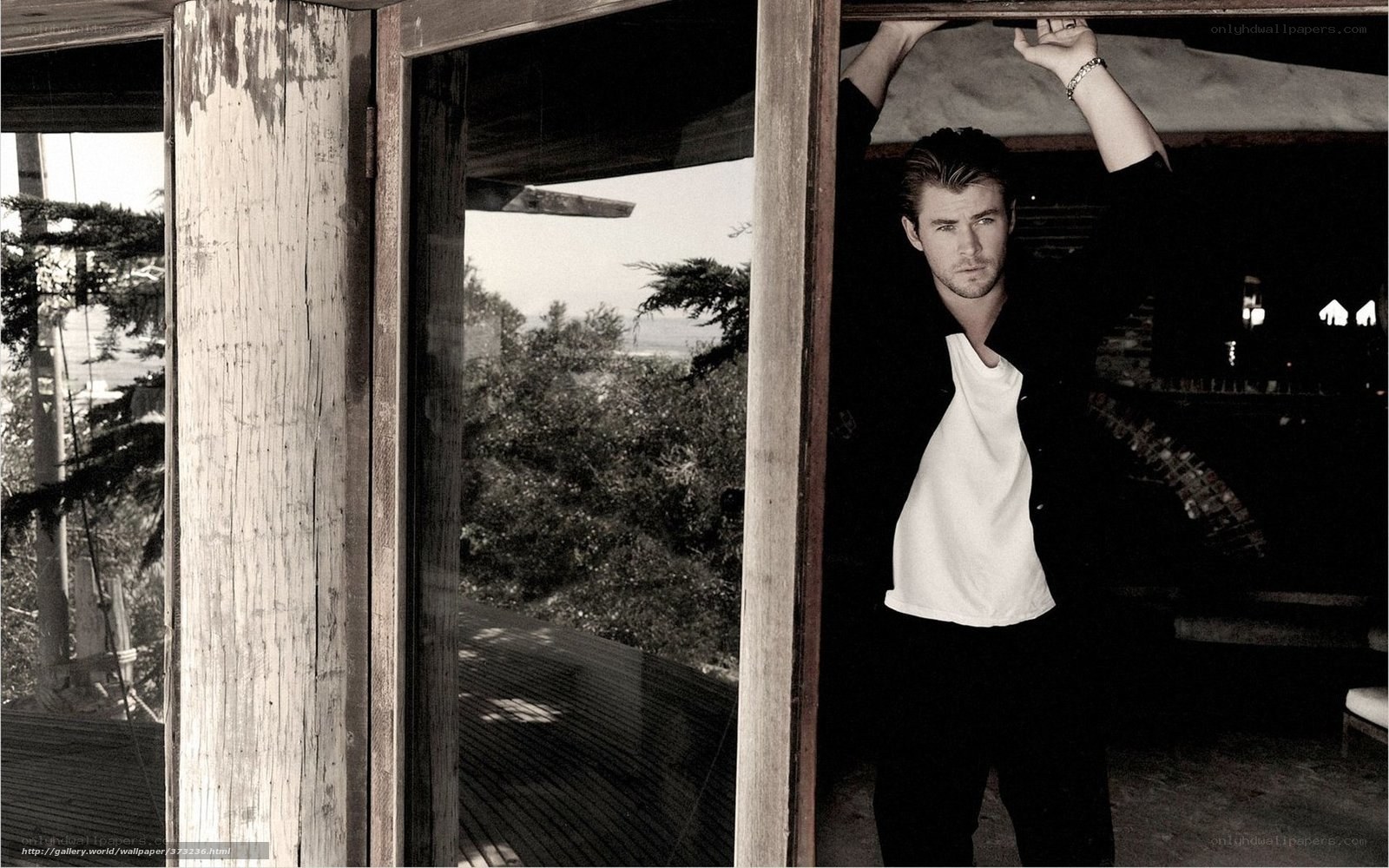 man in black and white photo