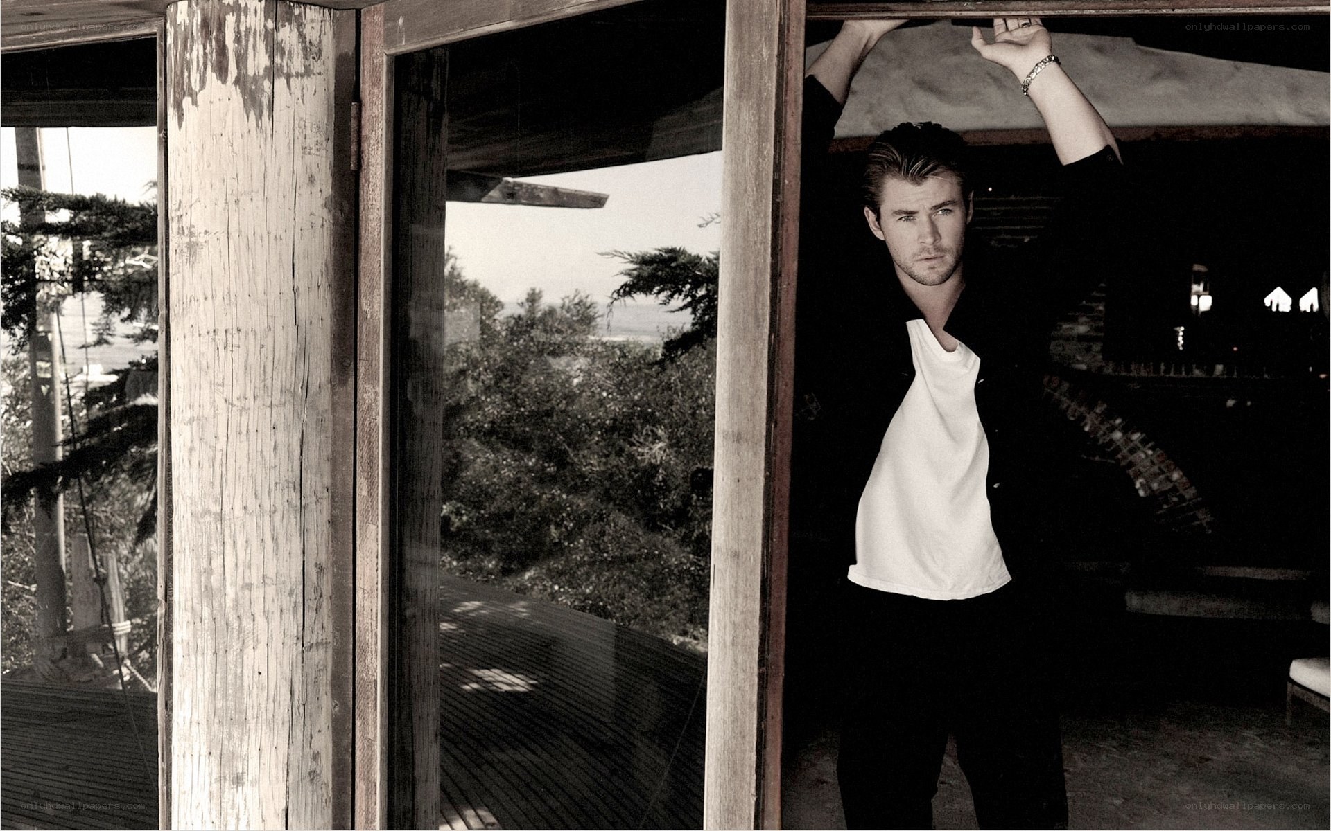 man in black and white photo