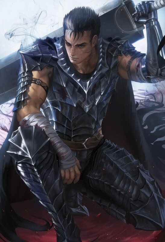 Man in Black Armor — Dramatic, Digital Art, Sword