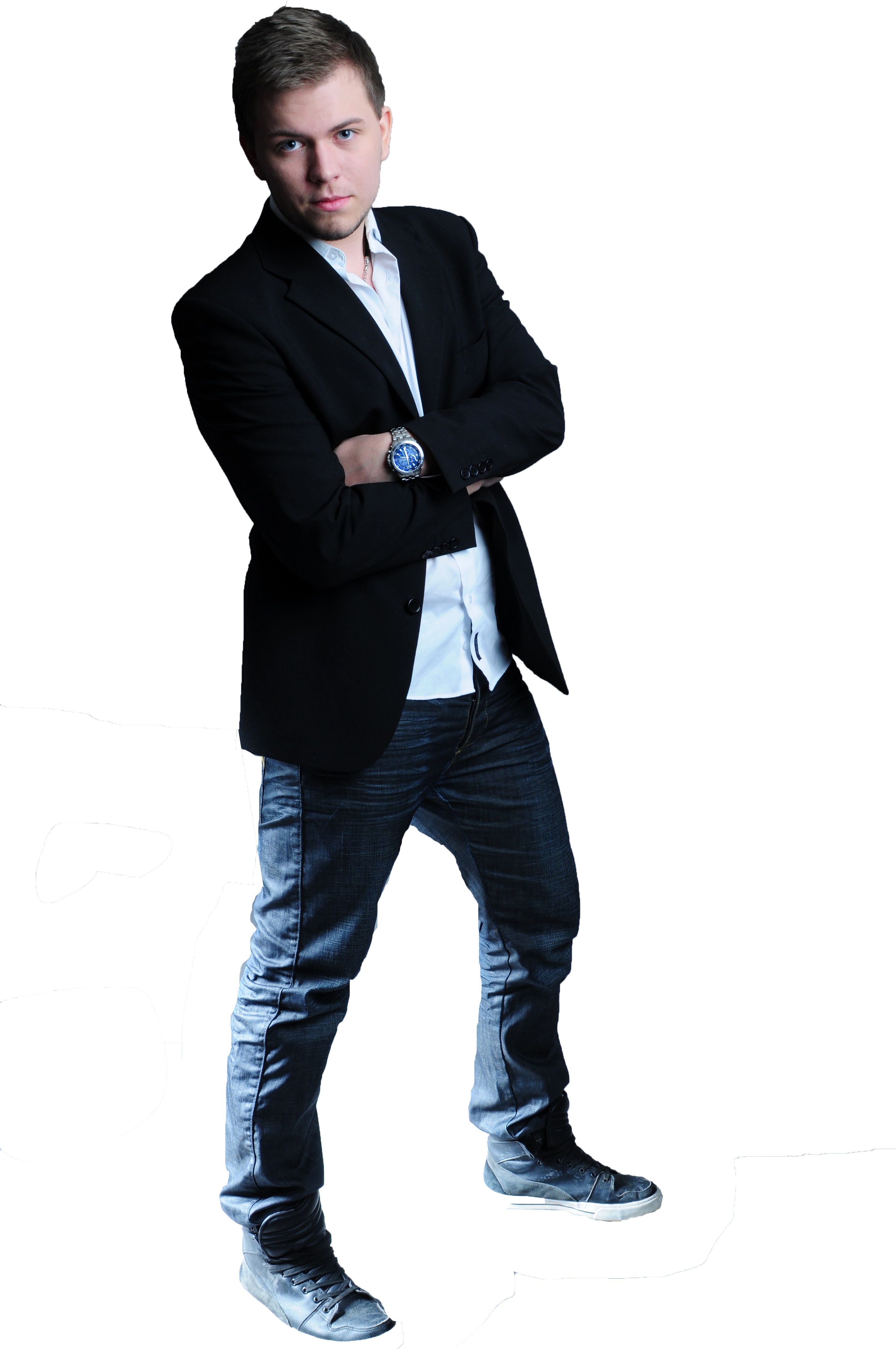 man in black blazer