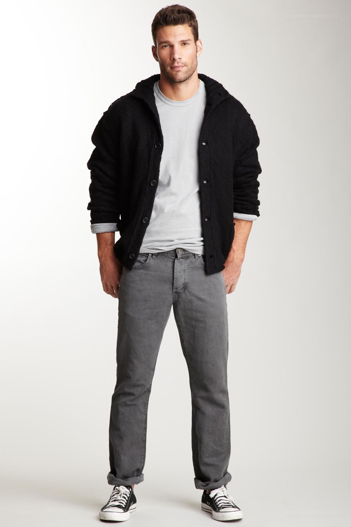 man in black cardigan