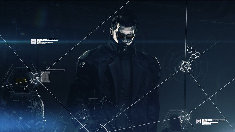 Man in Black Coat — Dramatic, Night, Digital Art, Holographic Interface