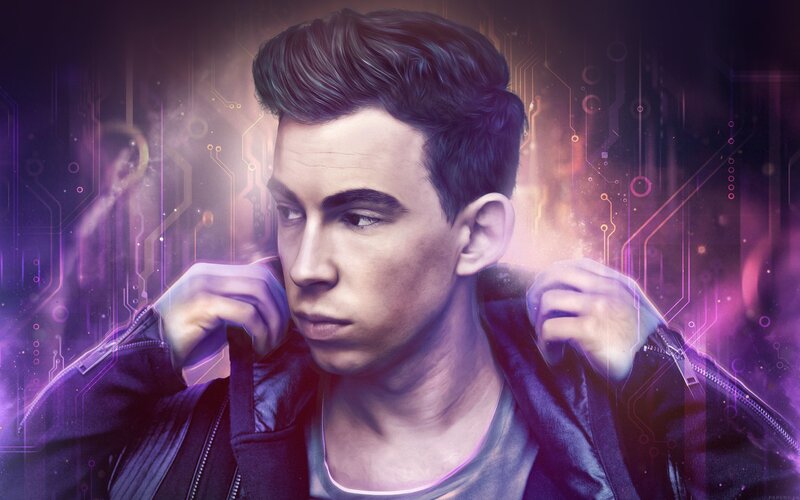 Man in Black Jacket — Purple, Dramatic, Digital Art