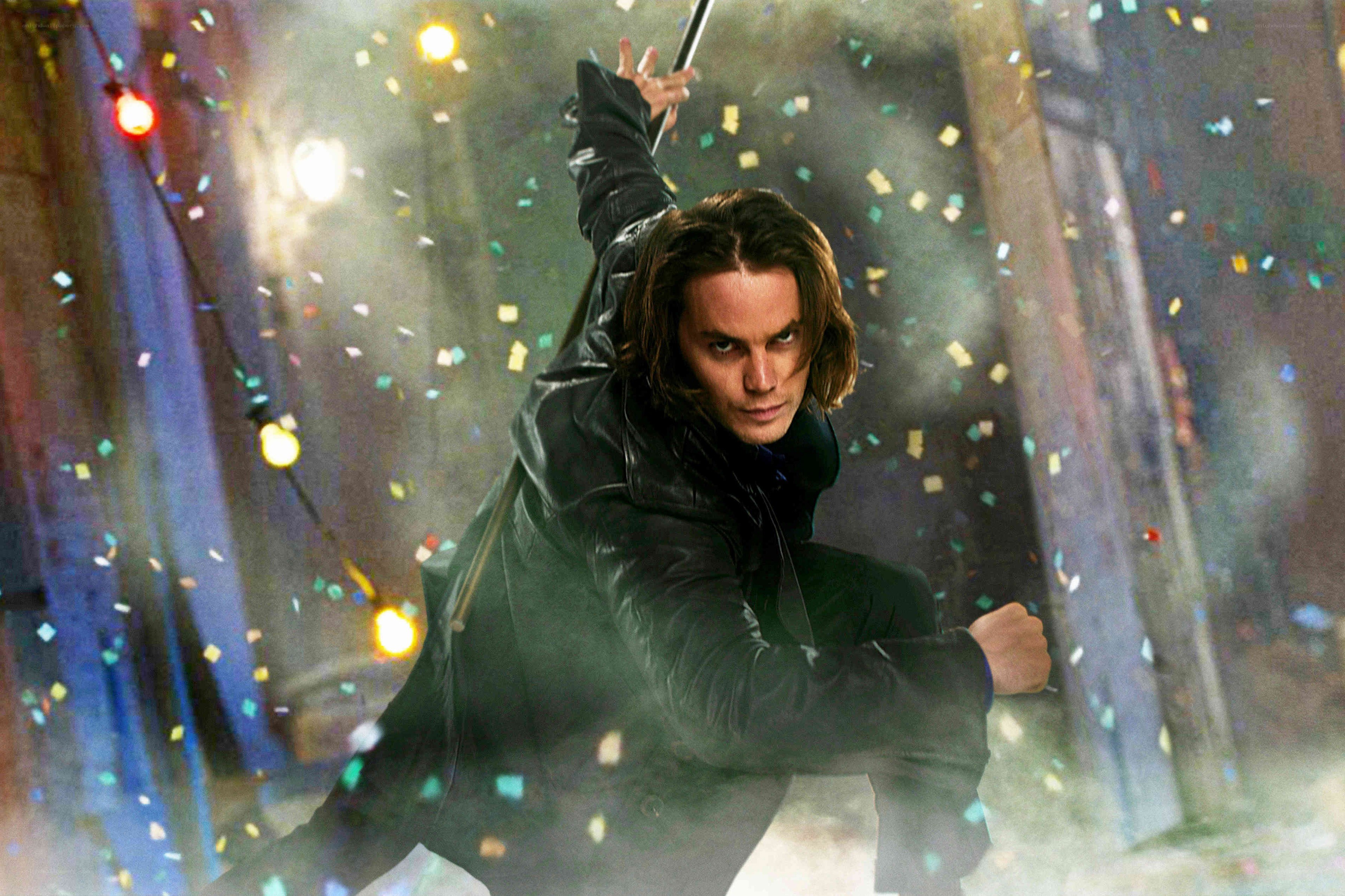 Man in black leather coat