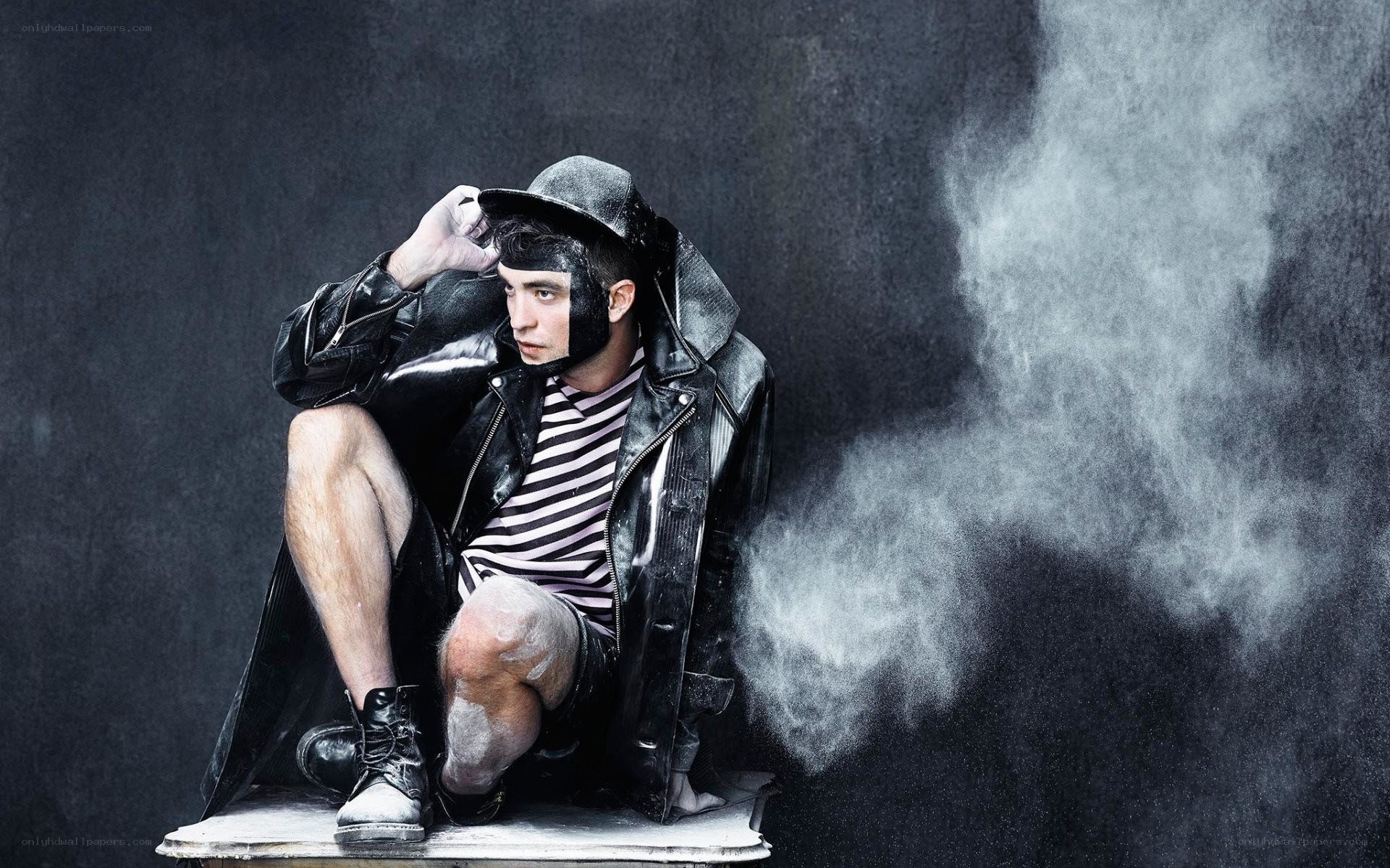 man in black leather coat