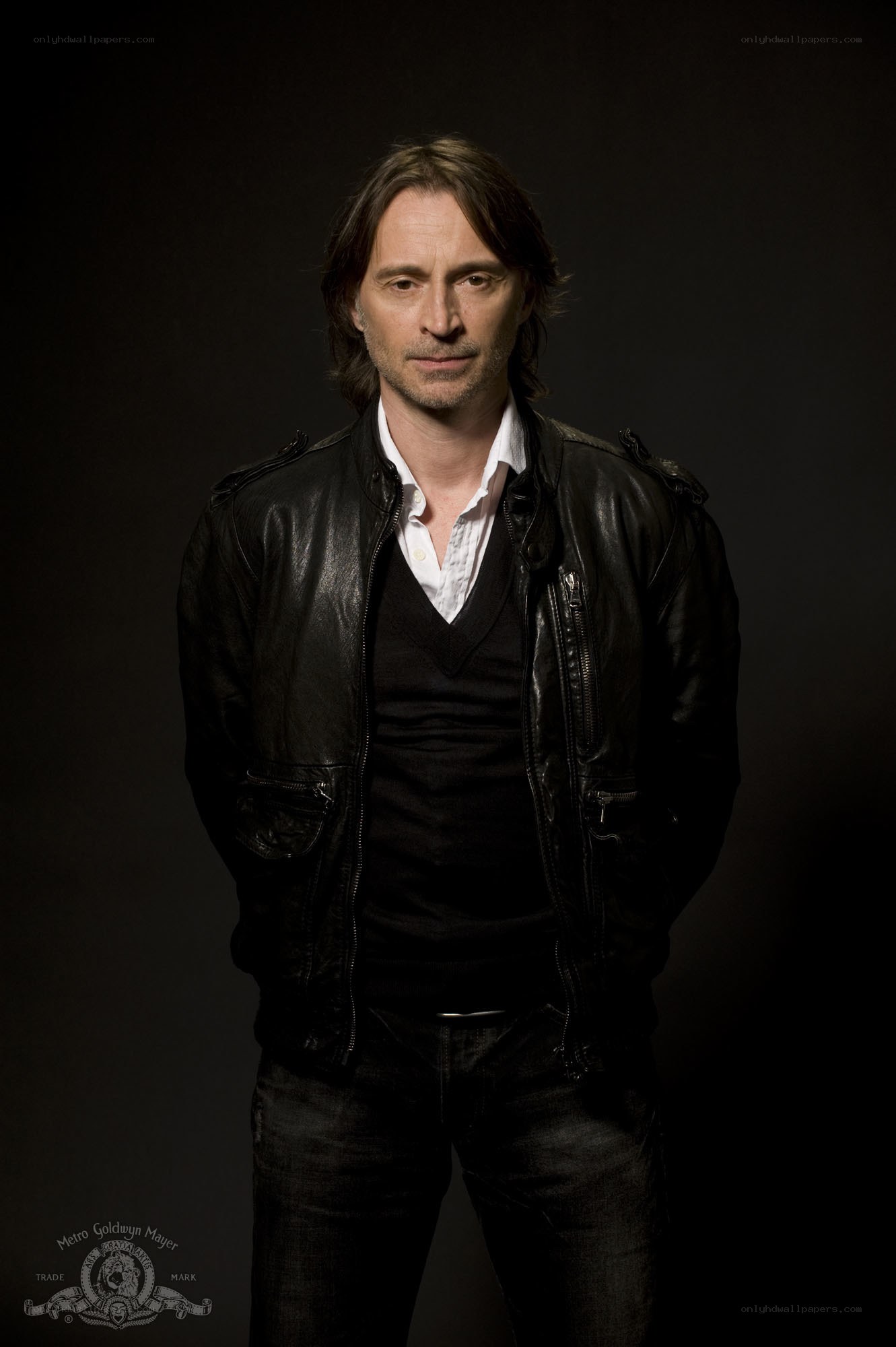 man in black leather jacket