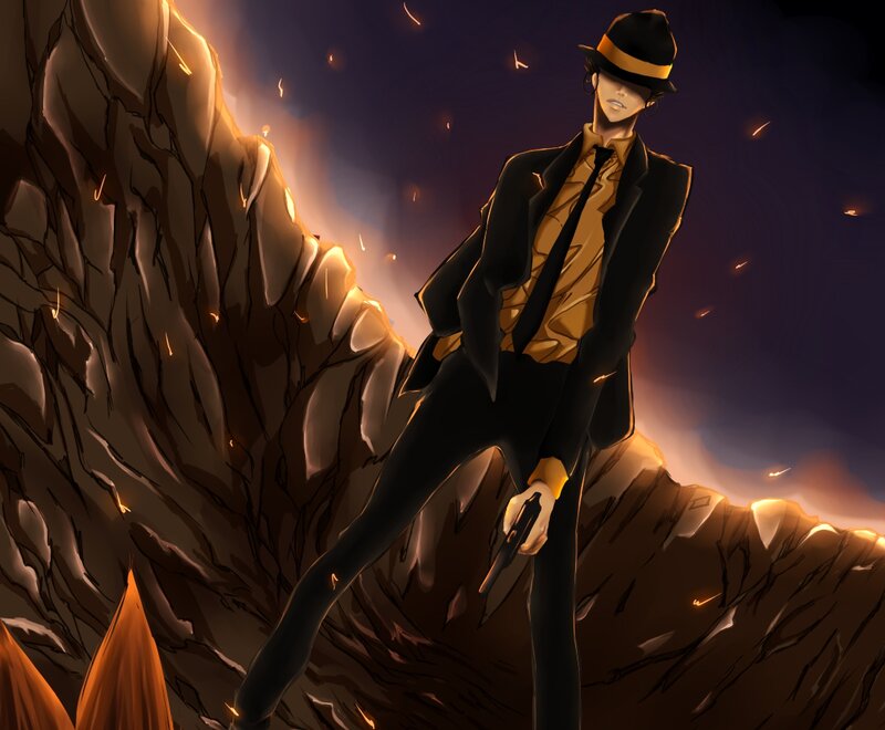 Man in Black Suit — Dramatic, Night, Anime