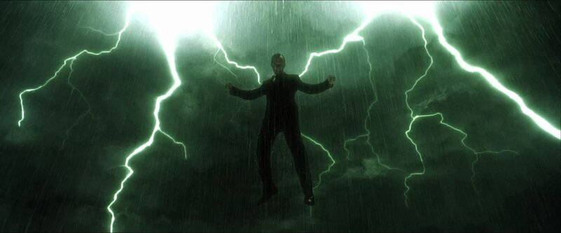 Man in Black Suit — Green, Dramatic, Night