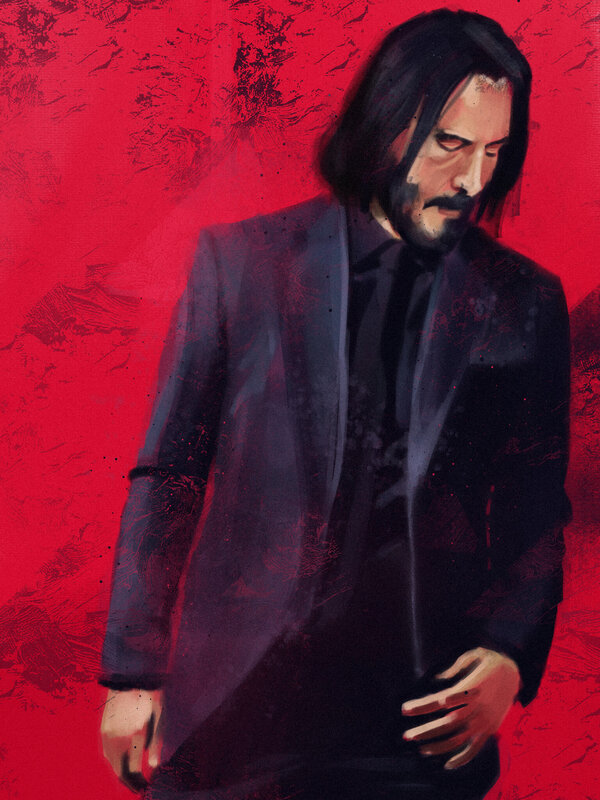 Man in Black Suit — Red, Dramatic, Digital Art