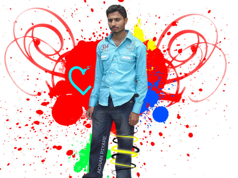 Man in blue shirt with colorful background