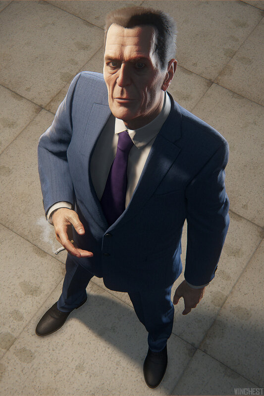 Man in Blue Suit — Serious, 3d Render