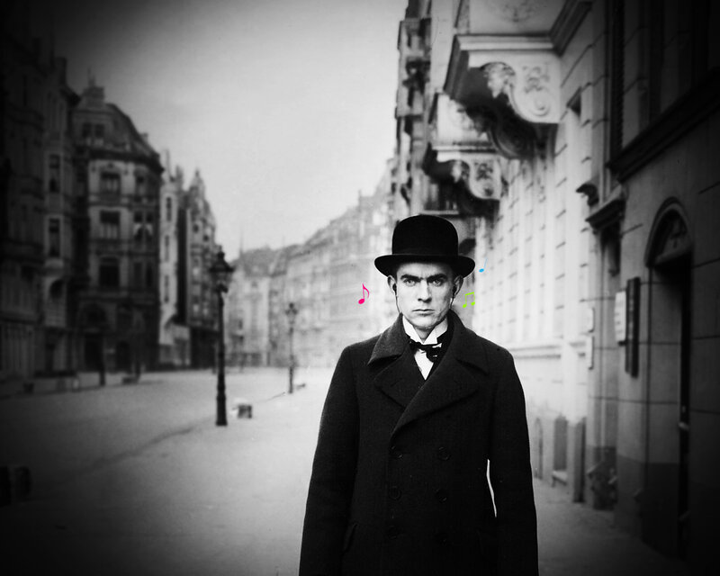 man in bowler hat on street