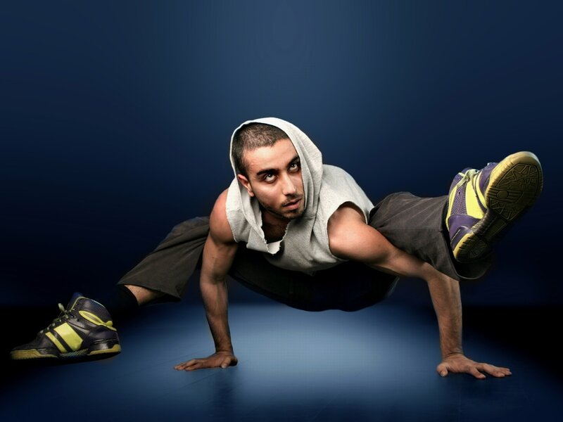 Man in Breakdance Pose — Blue, Dramatic