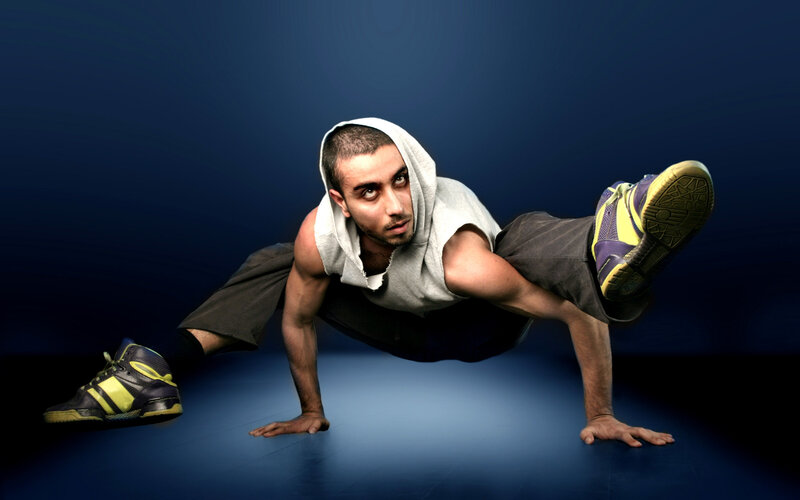 Man in Breakdance Pose — Blue