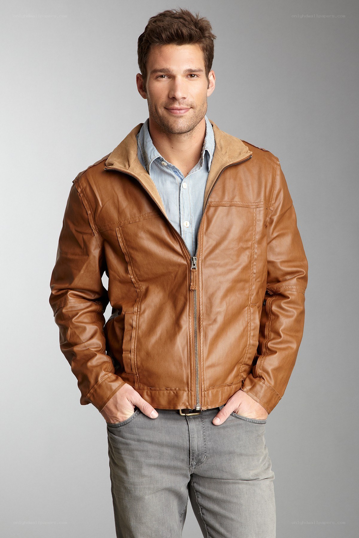 man in brown leather jacket