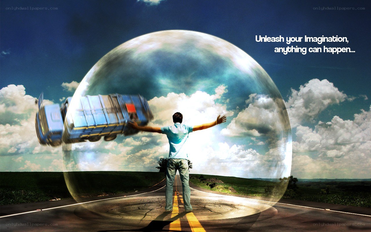 man in bubble with truck