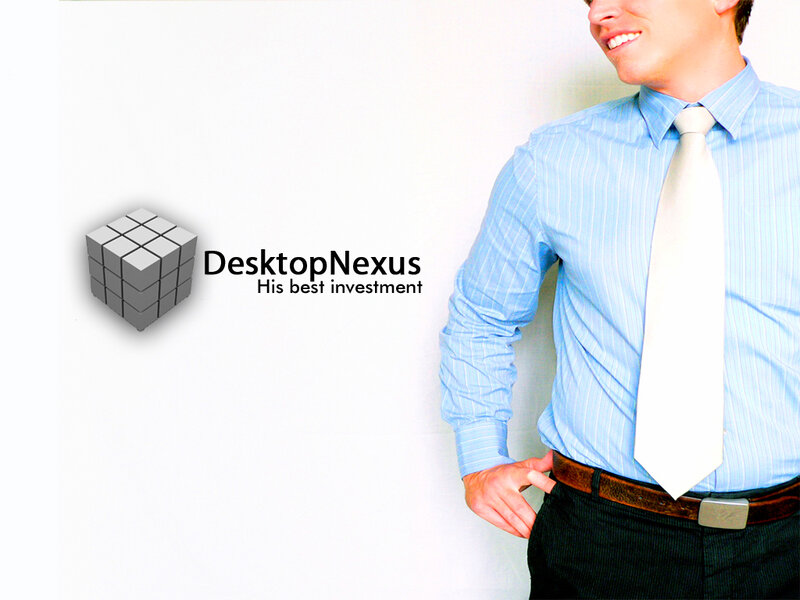 Man in business attire with logo