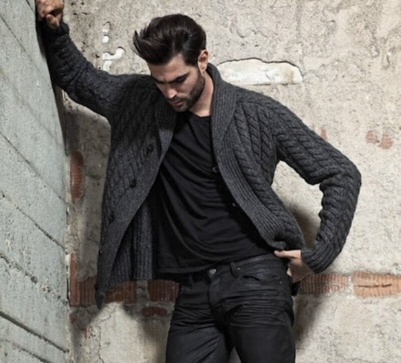 Man in Cable-knit Sweater — Black