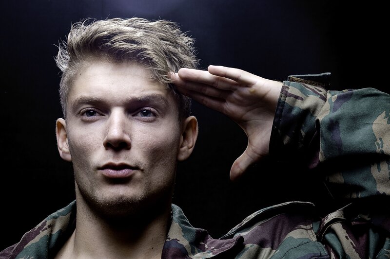 Man in Camouflage Uniform — Black