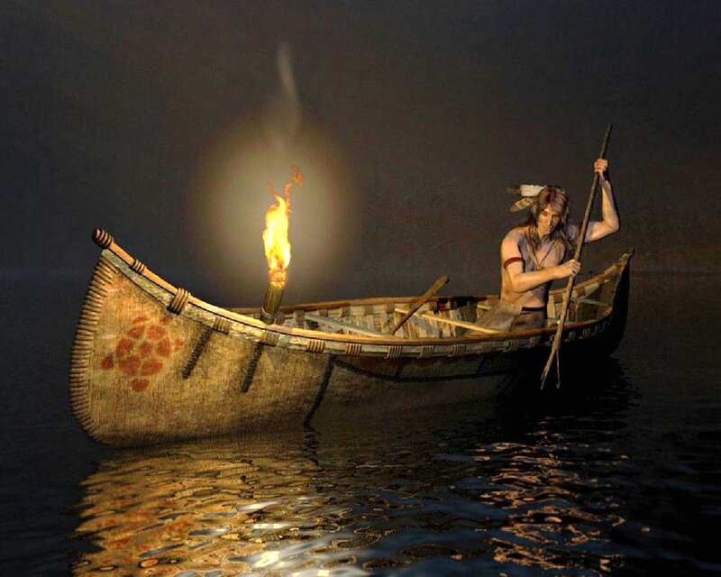 Man in Canoe at Night — Black