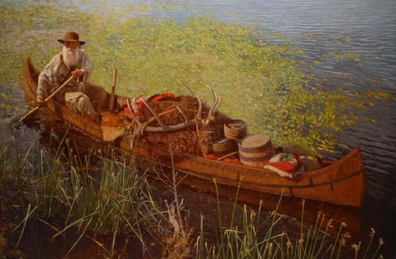 Man in Canoe with Deer