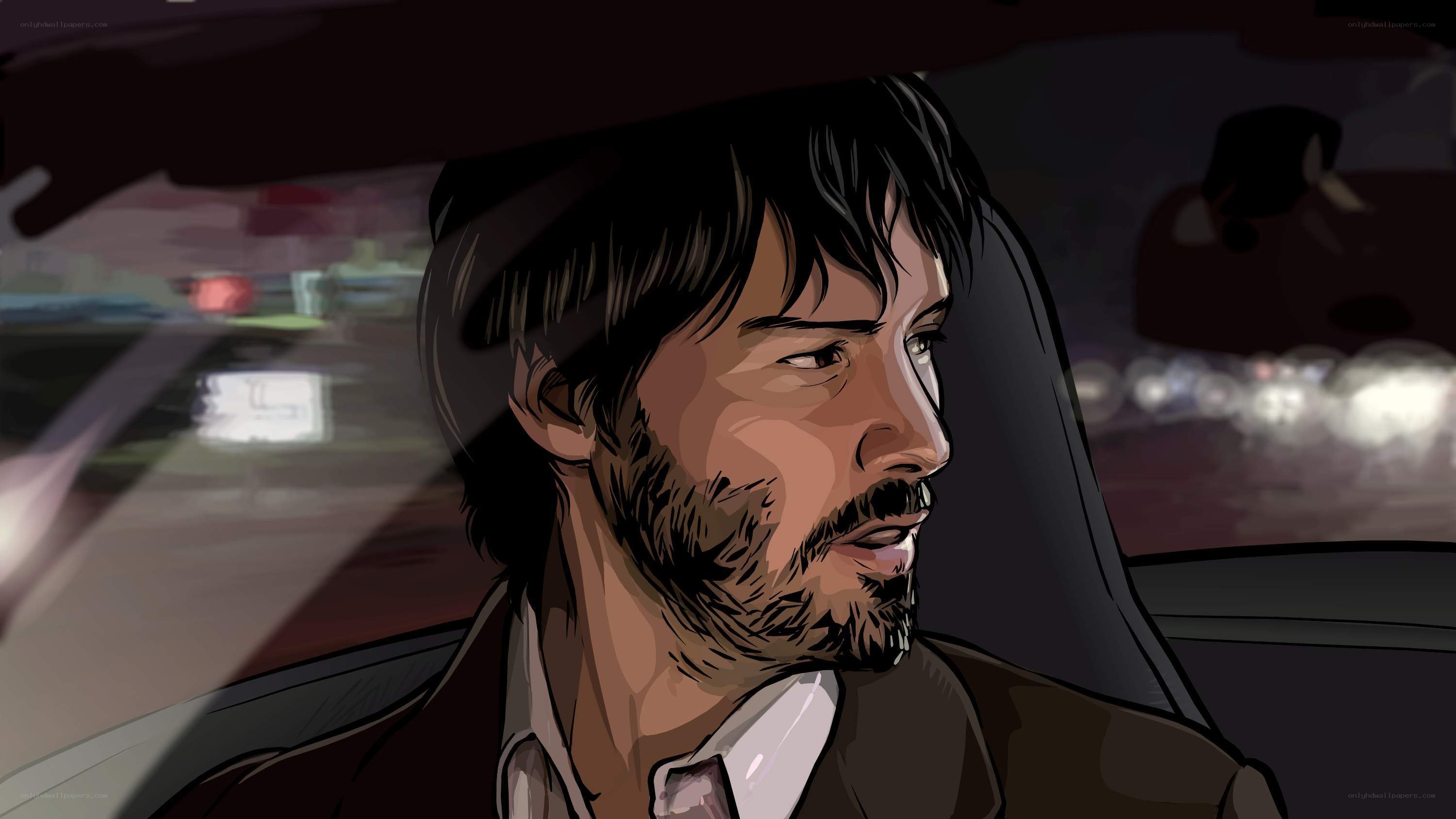 man in car at night