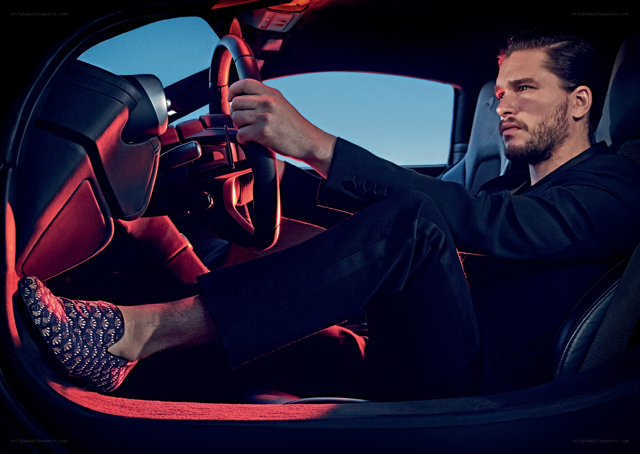 man in car interior
