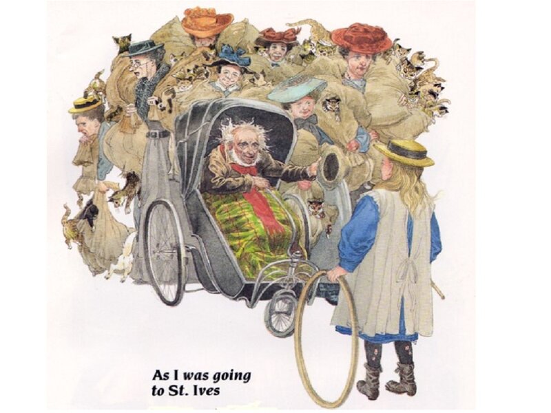 Man in Carriage with Cats