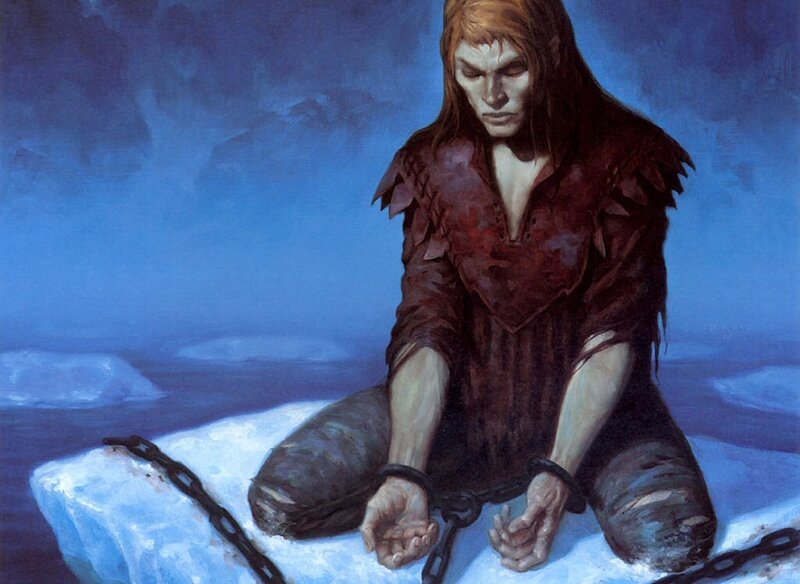 Man in chains on ice