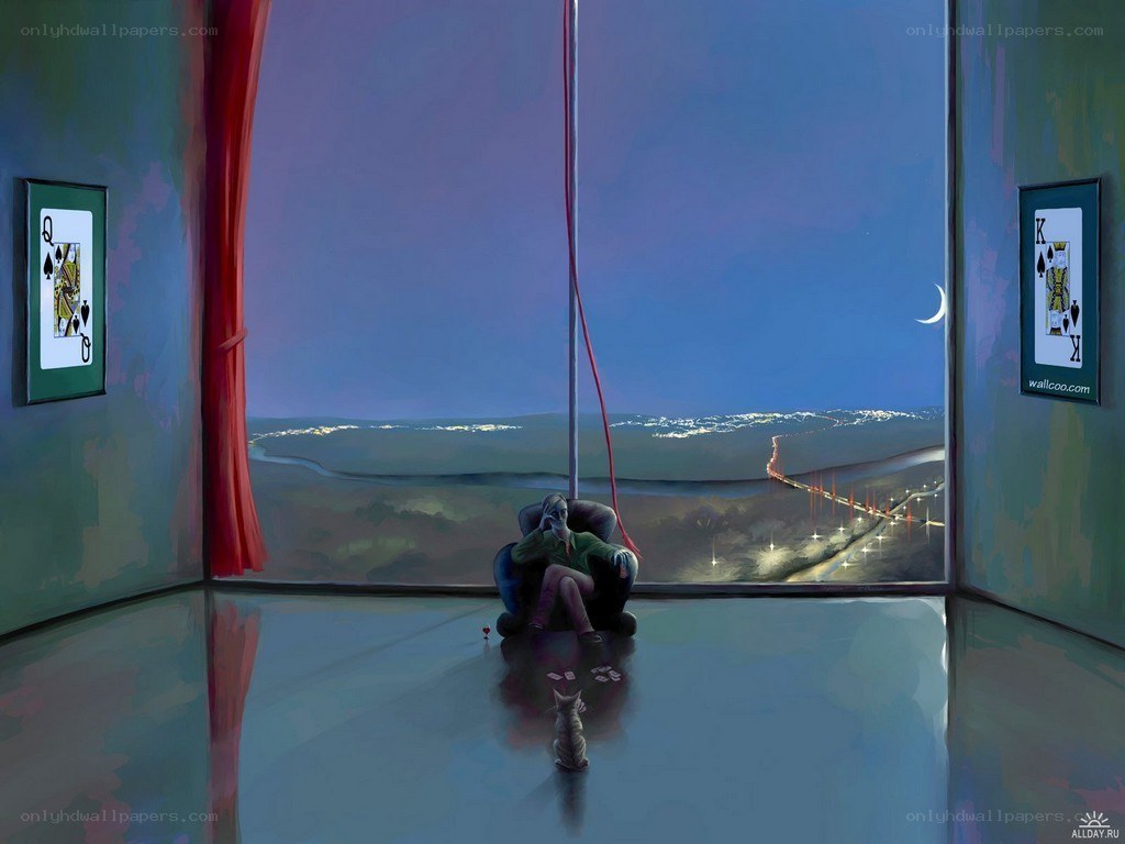 Man in chair with cat at window