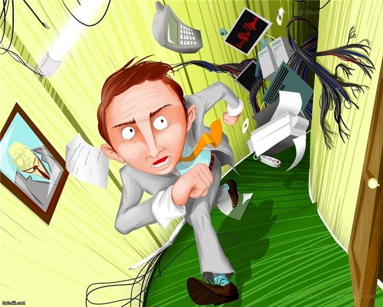 Man in chaotic office