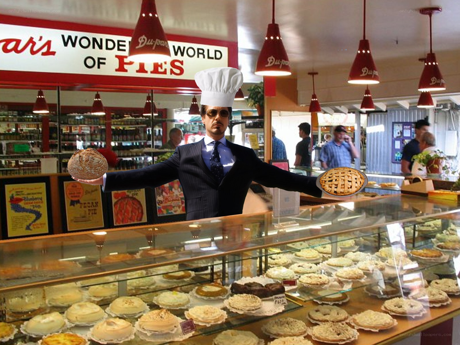 Man in chef hat at pie shop