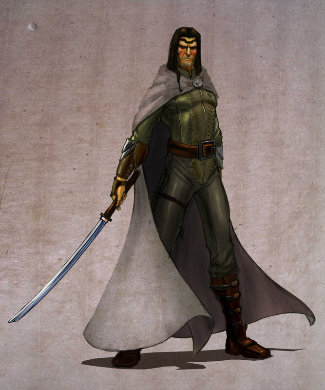 Man in Cloak Holding Sword