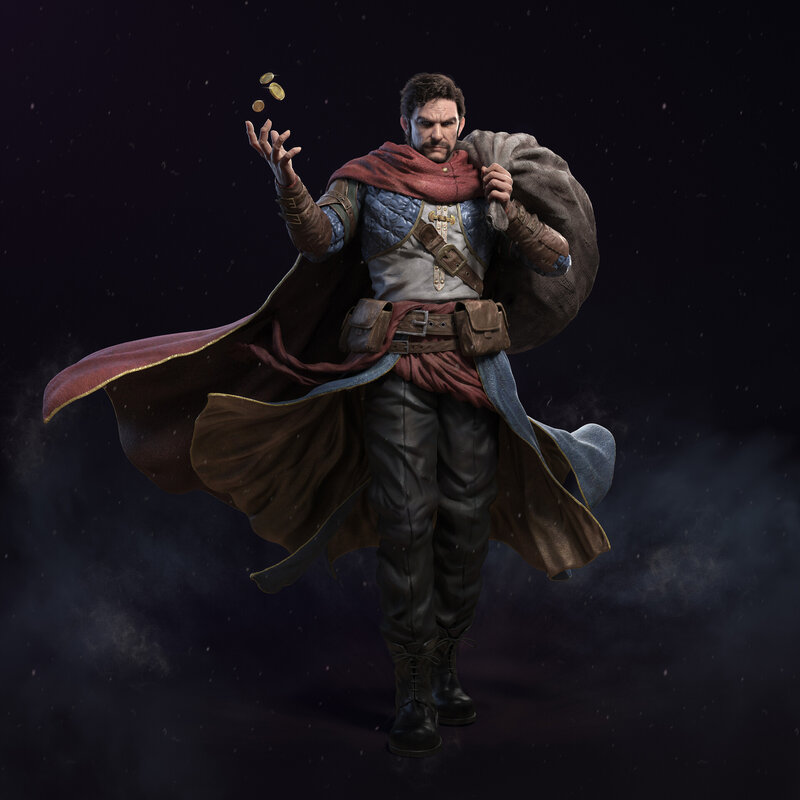 Man in Cloak Tossing Coins