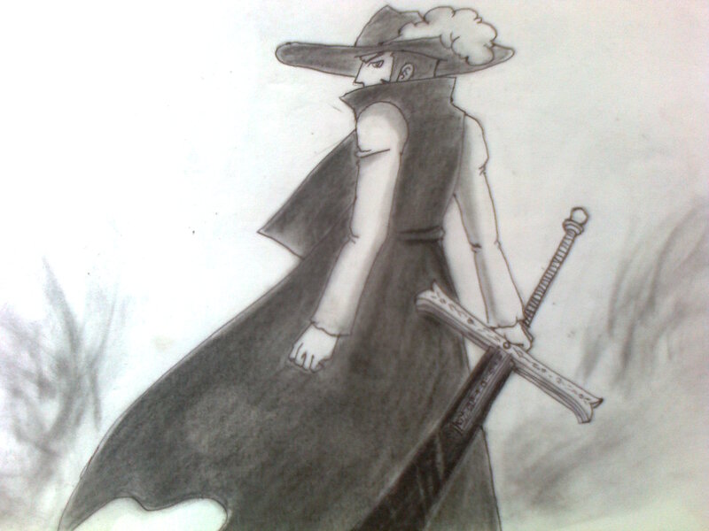 Man in Cloak with Sword — Black