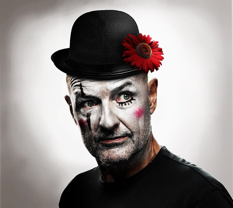 Man in Clown Makeup — Black, Dramatic, Photograph