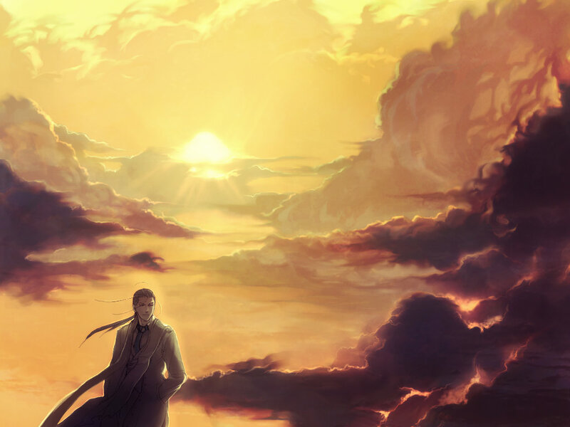 man in coat at sunset