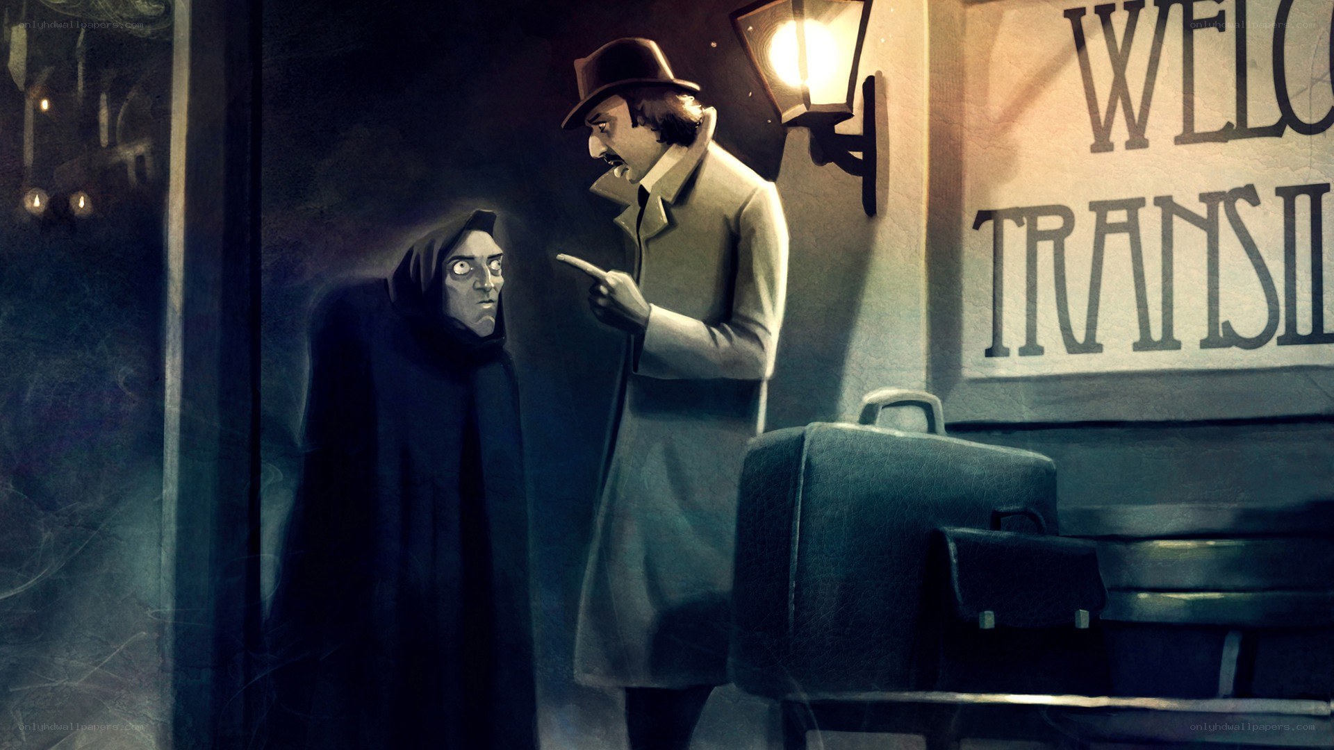 Man in coat with suitcase