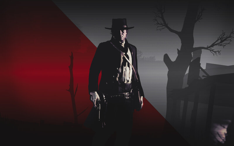 Man in Cowboy Hat — Black, Dramatic, Night, Digital Art