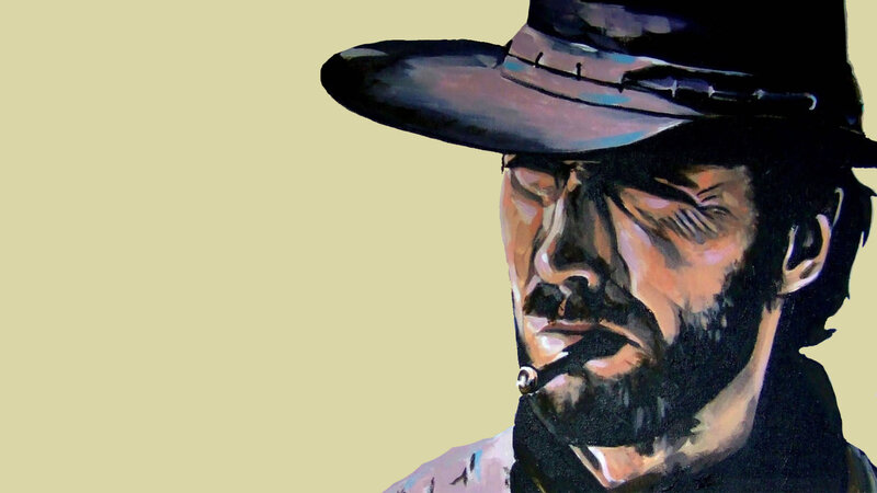 Man in Cowboy Hat — Black, Dramatic, Painting