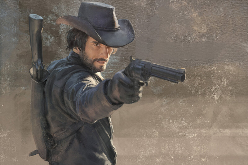 Man in Cowboy Hat — Brown, Dramatic, Digital Art, Revolver