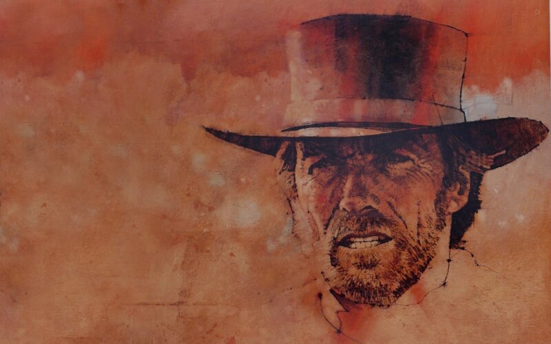 Man in Cowboy Hat — Brown, Dramatic, Painting