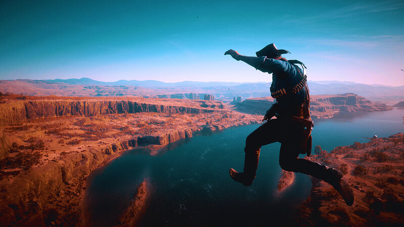 Man in Cowboy Hat Jumping