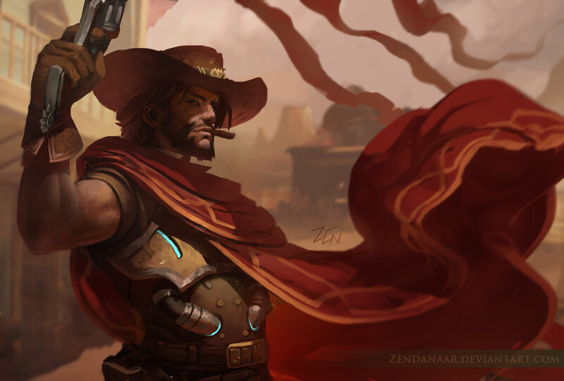 Man in Cowboy Hat — Red, Dramatic, Afternoon, Digital Art