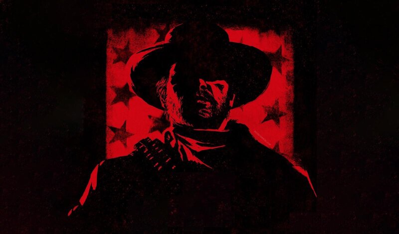 Man in Cowboy Hat — Red, Dramatic, Digital Art, Stars