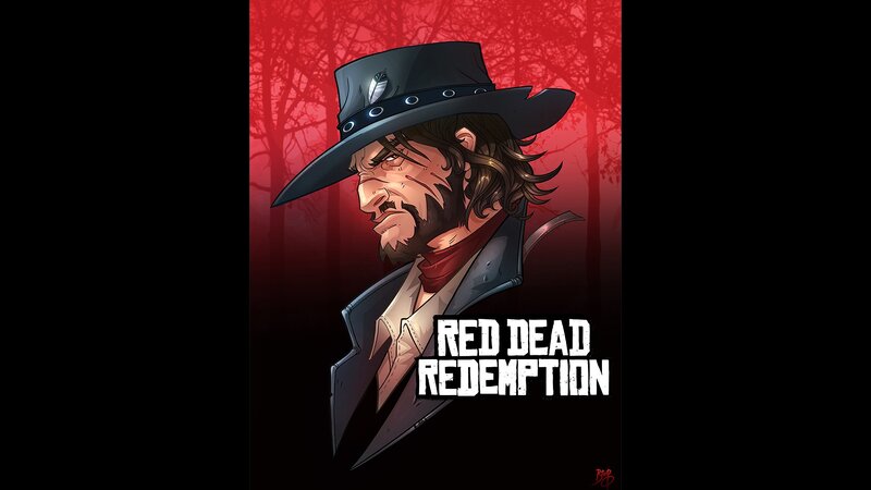Man in Cowboy Hat — Red, Dramatic, Night, Digital Art